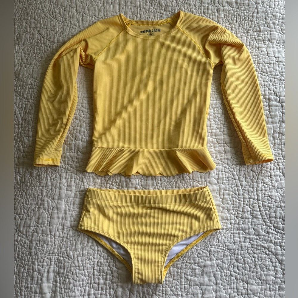 Cosmo Crew Kids 2 Piece Long Sleeve Bathing Suit In Lemon Size 9-10